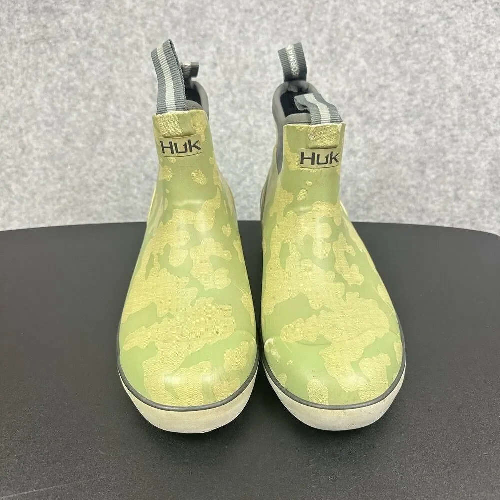Huk Rogue Wave Fishing Boots Mens 8 Green Gray Camouflage Pull On Outdoors*